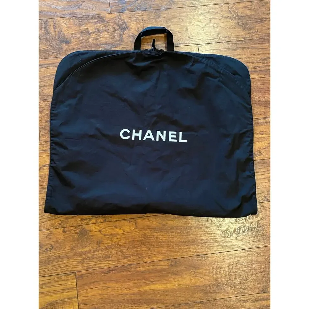 CHANEL GARMENT BAG Black Cotton Travel Suit Dress Cover Hanging Case